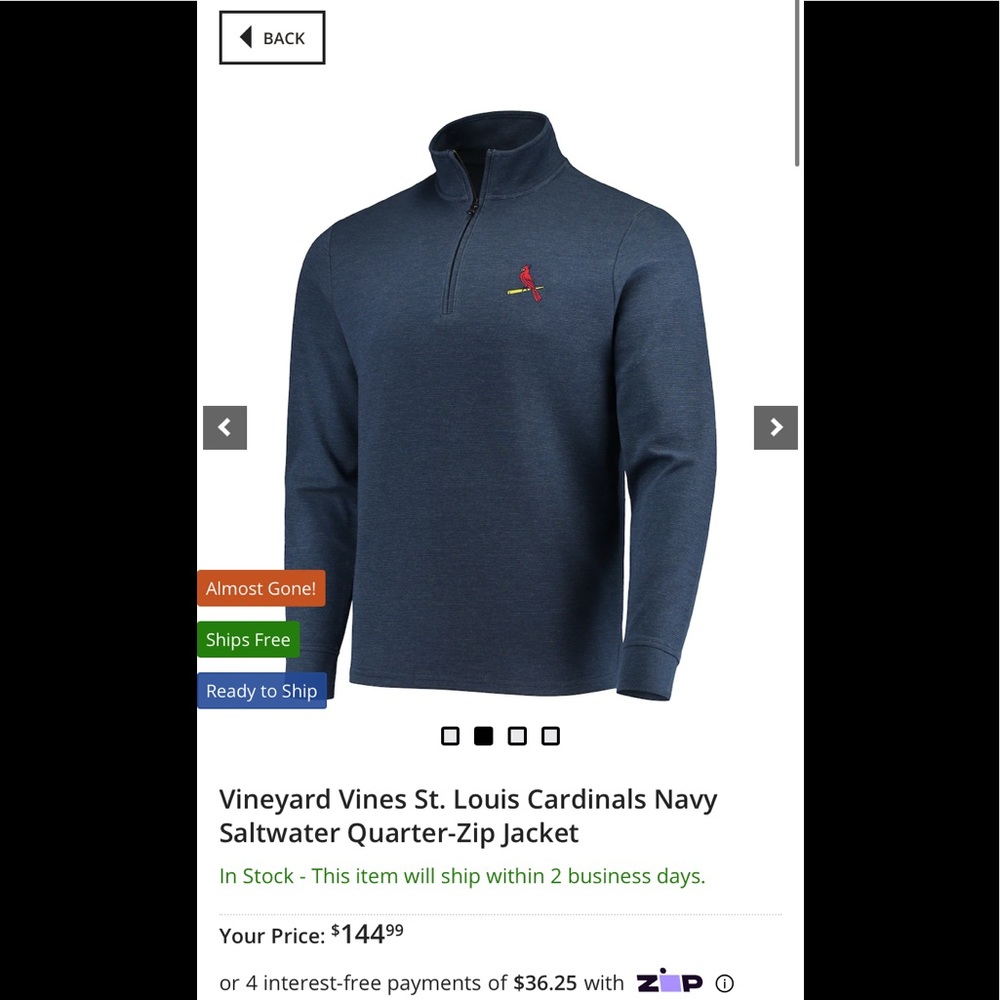 Vineyard Vines Cardinals Navy Saltwater QuarterZip! Excellent condition